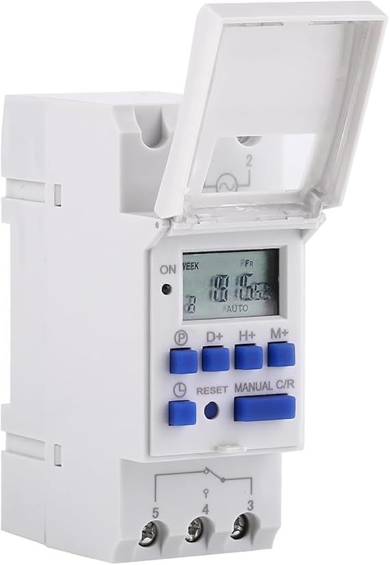15A Programmable Timer Relay 7 Day Heavy Duty Digital Timer Switch with LCD 16 On 16 Off Pre-Setting THC DIN Rail (110V)