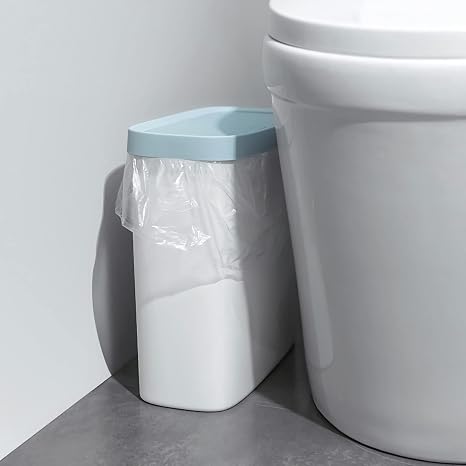 Small Bathroom Trash Can with Lids Kitchen Wastebasket with Press Type Lid for Bathroom,Powder Room,Bedroom,Kitchen,Office (2.1 Gallon/8 Liter,Blue)