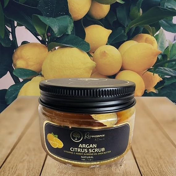 Moroccan Argan Hydrating Citrus Sugar Scrub (Vitamin C, Honey, Almond Oil & Shea Butter) Scrub (7.05 Fl oz) Exfoliating and Nourishing Treatment for Face and Body!