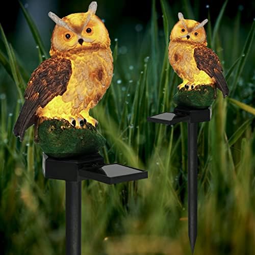 Garden Solar LED Lights - Resin Owl Figure Outdoor Decor, Waterproof Owl Garden Stake Lights for Yard, Pathway, Outside Patio, Lawn Decor 2PCS Brown