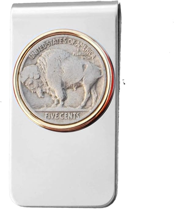 US 1913~38 Indian Head Buffalo Nickel 5 Cent Coin Two Toned Money Clip New