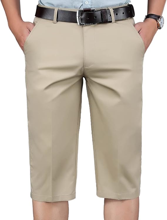 Mens Golf Dress Shorts Summer 12" Inseam Flat-Front Stretch Chino Short with Pockets