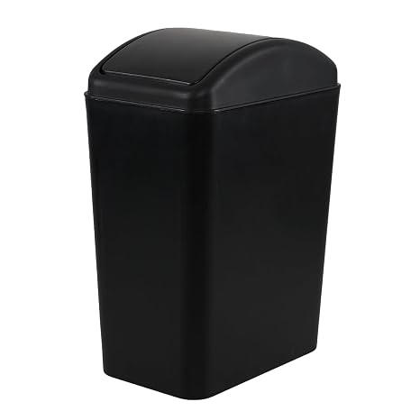 4.5 Gallon Plastic Swing Top Garbage Bin, Slim Trash Can with Lid for Kitchen, Office, Bedroom, 1 Pack(Black)