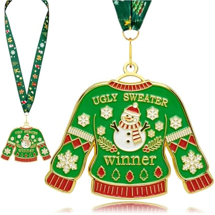 Ugly Sweater Award Medals, Christmas Style Neck Ribbon, Ugly Sweater Awards 2025, Best Ugly Christmas Sweater Trophy Award for Funniest or Most Outrageous Sweaters