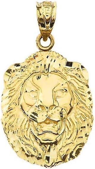 10k Yellow Gold Sparkle-Cut Lion Head Statement Pendant Charm - Choice of Size (S, M, or L)