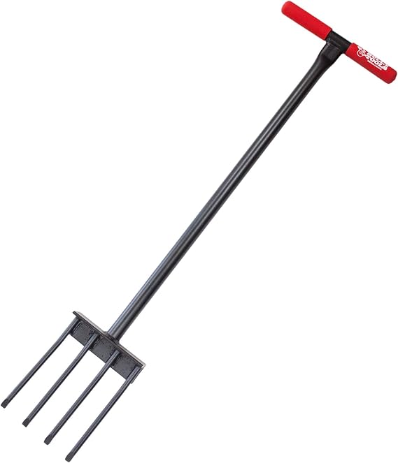 BULLY TOOLS All Steel Spading Fork Heavy Duty Garden Fork with T-Style Handle for Digging, Turning Soil, Harvesting Crops, Aerating Compost, Landscaping & Yard Work, 100% Made in the USA - 44-Inch