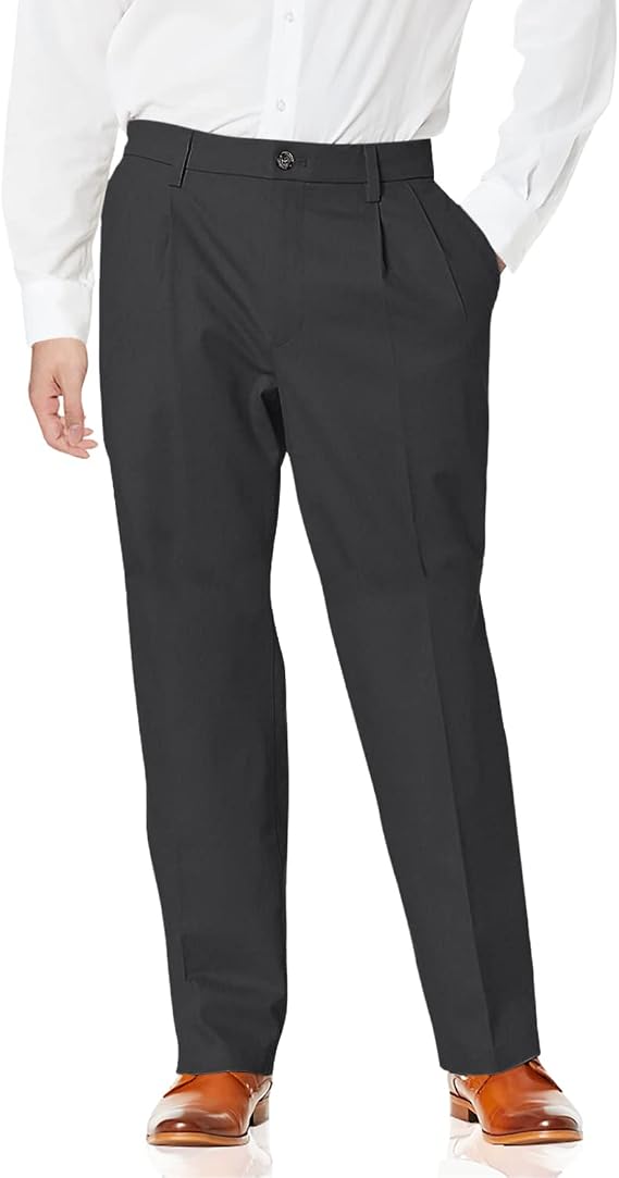 Dockers Men's Relaxed Fit Signature Khaki Lux Cotton Stretch Pants - Pleated, Steelhead, 42W x 30L