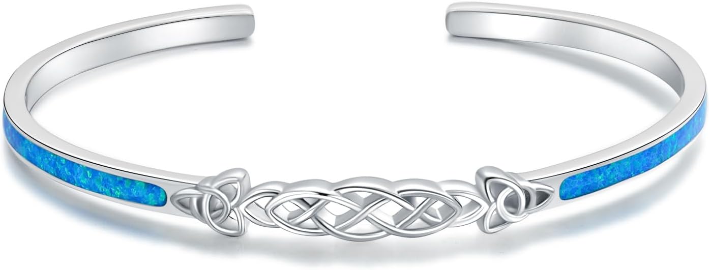 WINNICACA Opal Bracelet for Women Sterling Silver Blue White Opal Cuff Bangle Bracelets Inspirational Jewelry Gifts for Women Her Wife Daughter Anniversary Graduation Birthday Gift