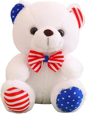 12Inch America Teddy Bear Stuffed Animal with Bow, Stuffed Teddy Bear Plushie Toys Birthday Christmas Valentines Day Gifts for Kid Boys Girls White