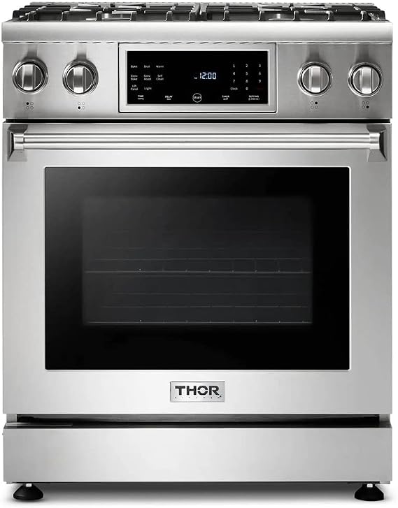 THOR Kitchen 30-Inch Gas Range with Tilt Panel and Self-Cleaning Oven in Stainless Steel - Model TRG3001