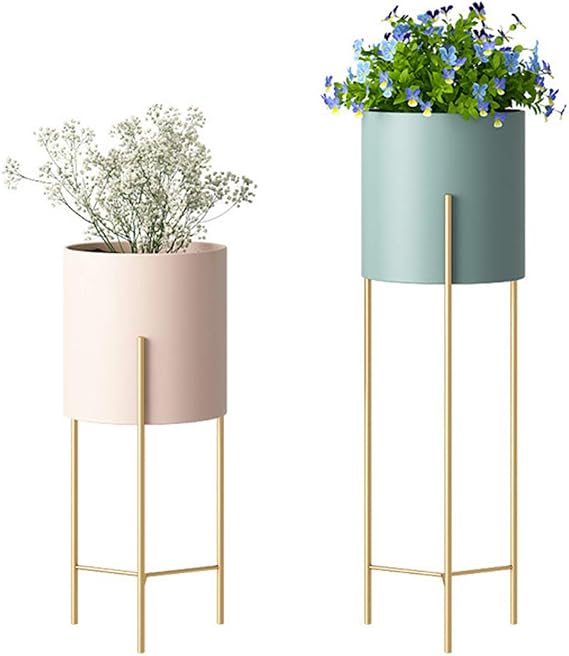 Braiton 2 Pcs Plant Stand Metal Plant Stand Iron Art Flower Stand Indoor Iron Plants Holder Decoration Living Room Flower Stand Floor-Standing Potted Planter Stands Double Layer