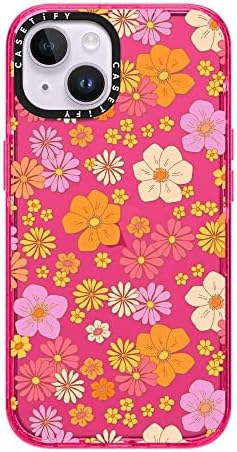 CASETiFY Impact iPhone 14 Case [4X Military Grade Drop Tested  8.2ft Drop Protection] - Retro Boho Hippie Flowers 60s  70s Floral Pattern on Clear Background - Bubblegum