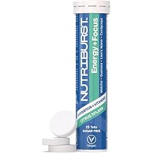 Nutriburst Energy & Focus Effervescent Tablets - Liposomal Vitamin C, Magnesium & Zinc with Botanicals - Hydration & Vitamins - Sugar Free, Vegan, Halal & Kosher - 15 Tablets