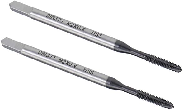 uxcell M2 x 0.4 Spiral Point Threading Tap, H2 Tolerance High Speed Steel TICN Coated, Round Shank with Square End, DIN371/376, Metric Screw Taps Tapping Bit for Thread Repair, 2pcs