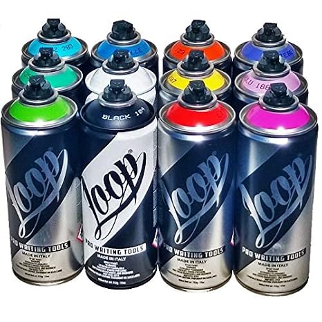 Loop Aerosol Art Spray Paint Set of 12 400ml Cans - Popular Colors