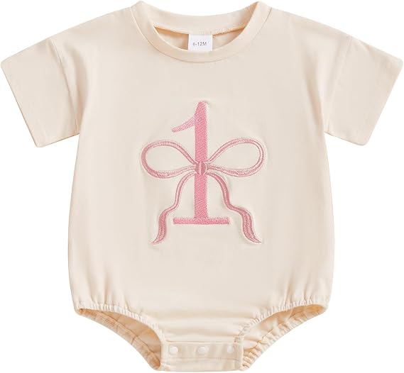 Baby Girl 1st Birthday Outfit Bow Bubble Romper Sweatshirt Short Sleeve Bodysuit T-Shirt Jumpsuit Summer Clothes
