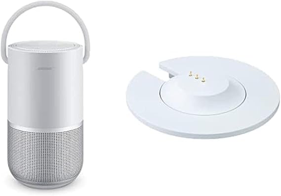 Bose Portable Smart Speaker—With Alexa Voice Control Built in, Silver With Portable Home Speaker Charging Cradle, Silver