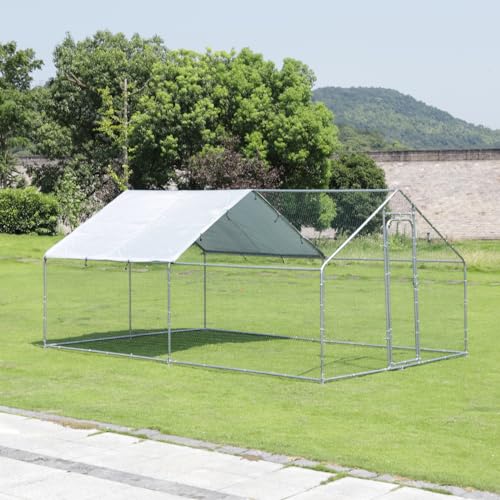 Large Chicken Run Metal Chicken Coop, Outdoor Dog Kennel with Roof Waterproof Anti-UV Cover Secure Lock for Outside Backyard Farm13.1 L x 9.8 W x 6.56 H