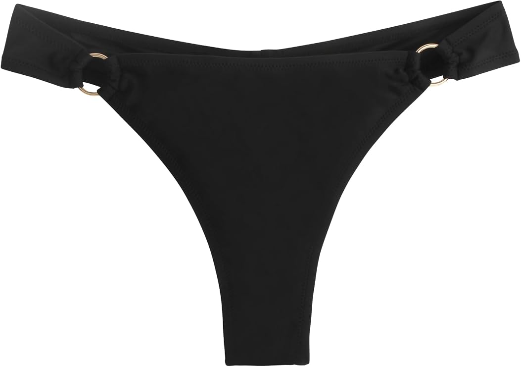Colloyes Women's Low Waisted Thong Bikini Bottoms High Cut Ruched Back