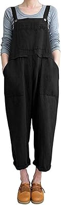 ZANZEA Womens Baggy Overalls Jumpsuit Casual Bib Pants Plus Size Cotton Linen Rompers Wide Leg Harem Pants