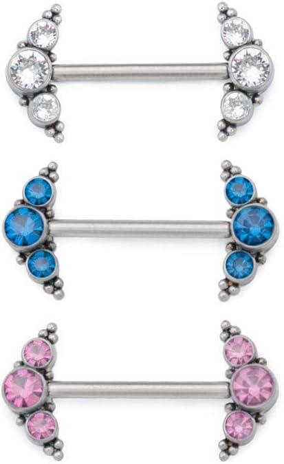 Painful Pleasures 14g 15mm Titanium Straight Nipple Barbell Jewelry Capri Blue Internal 1.2mm