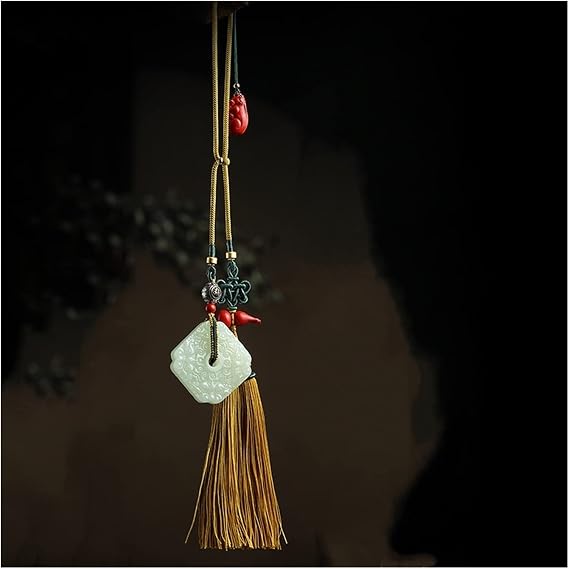 Car Interior Good Luck Pendant Car Rearview Mirror Interior Pendant Natural Hetian Jade Perfect Wishful Creative Car Pendant Gift