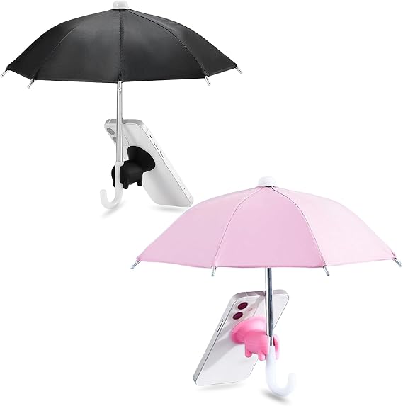 2 Pcs Phone Umbrella for Sun, Universal Cell Phone Umbrella Sun Shade, Mini Pig Suction Cup Stand for Pool Beach Outdoor Blackout Anti-Reflective Glare