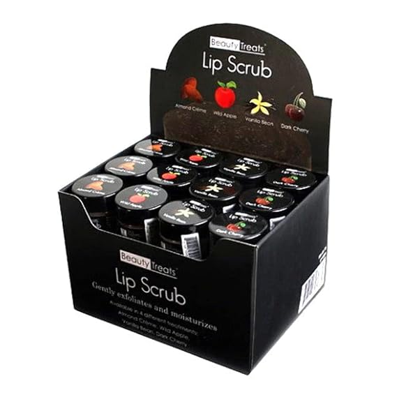 4pc Beauty Treats Lip Scrub with Almond Creme Wild Apple Vanilla Bean Dark Cherry All 4 Full Set