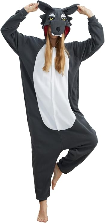 Adult Wolf Onesie Cosplay Costume Halloween Outwear
