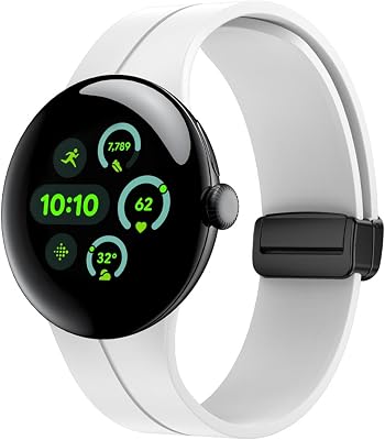 Sport Band Compatible with Google Pixel Watch 3 45mm, Waterproof Silicone Magnetic Sport Strap for Pixel Watch 3 Band 45mm 2024 Women Men White