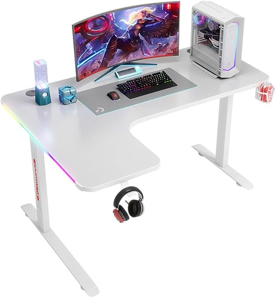 Computer Gaming Desk RGB LED, Bestier L-Shaped Gaming Desk, Computer Desk, Large Ergonomic Gaming Computer Desk, Home Office Workstation PC Desk, Black L 140CM vision
