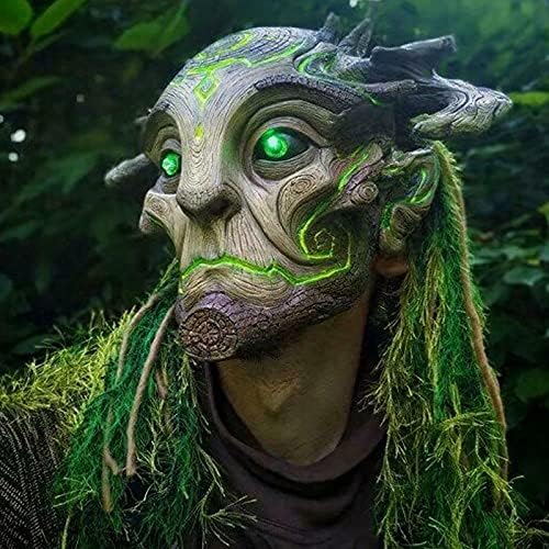 CAFELE Forest Spirit Elf Led Mask with Headdress, Realistic Latex Masquerade Mask Halloween Cosplay Costumes Party Props