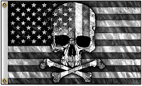 BOTARO Lordzables Black and White American Flag with Skull & Crossbones 3' x 5' Flag