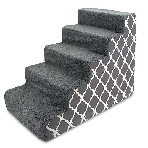 Best Pet Supplies Dog Stairs & Steps - Foam Steps for Small Dogs & Cats, Non-Slip Indoor Balanced Pet Step Support, Dog Ramp, No Assembly, Gray Lattice Print, 5-Step 22.5-inch Height