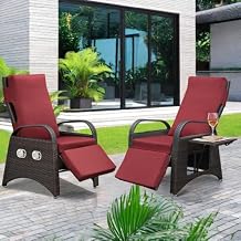 ATR ART TO REAL Outdoor Recliner Chairs, PE Wicker Reclining Lounge Chair with Removable Soft Cushion, Adjustable Outside Recliners for Patio, Porch, Poolside, Balcony, Lawn (Red, 2 PCS)