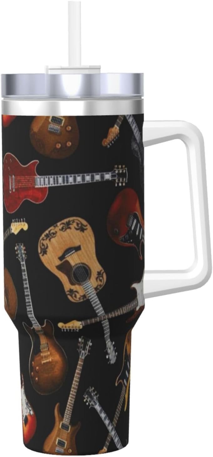 Guitars Black,40OZ Ice Bully Cup with Handle Stainless Steel Mug Water Bottle