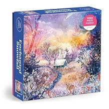 Galison Enchanted Snowfall 1000 Piece Foil Jigsaw Puzzle Featuring A Beautiful Snowy Winter Landscape Under The Starry Sky