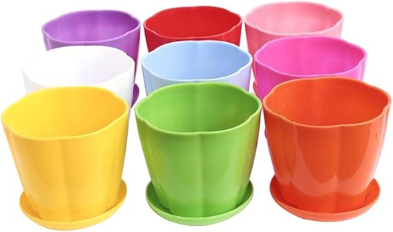 SUPVOX 9pcs Pc Flower Pot Collection Petal Plastic Flower Pots for Desktop Easter Flower Pot Decoration Tray Included Random Color