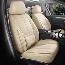 Car Seat Covers Full Set - Universal Seat Covers for Cars SUV Truck Faux Leather Automotive Seat Covers, Breathable & Waterproof Front and Rear Seat Protectors, Fit for Most Cars-Beige