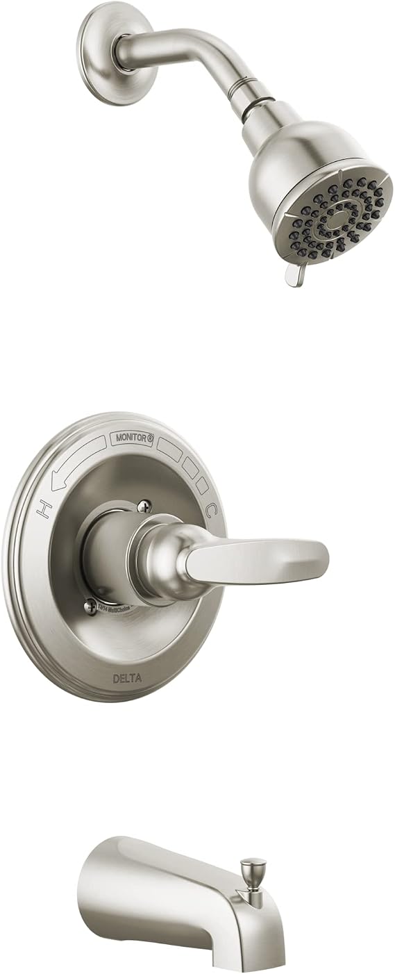 Delta Faucet Foundations Fırçalanmış Nikel Duş Bataryası Seti, 2 Püskürtmeli Fırçalanmış Nikel Duş Başlığı, Küvet ve Duş Trim Kiti, Duş Bataryası Setleri Komple, Paslanmaz BT13410-SS (Vana Dahil Değildir)
