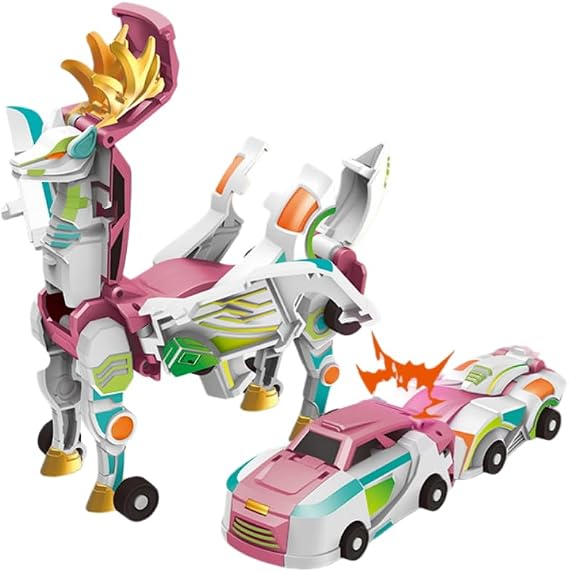 Collision Transforming Dinosaur Car Toy,2 Magnetic Cars Transform into Dinosaur Toys for Kids,Boys,Girl,Toddler Fun Deformation Robot Unicorn Car Christmas Birthday Gift Toys (Pink-Deer)