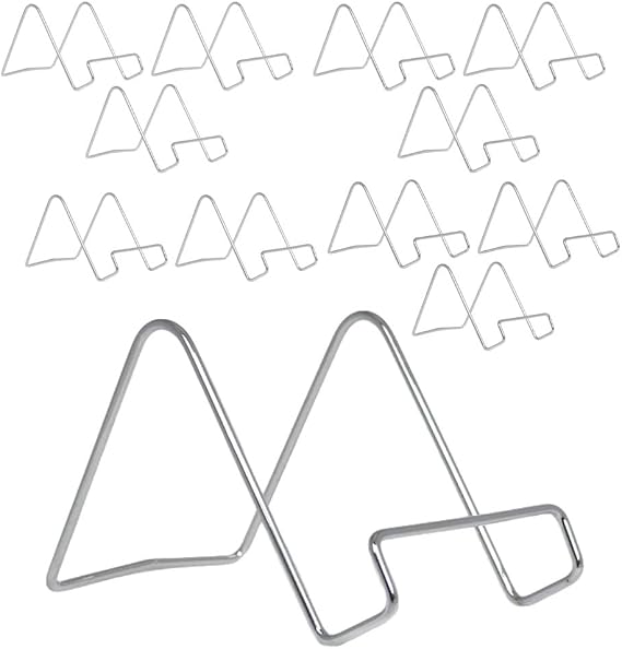 Silver Wire Easel Display Stand, 3 Inch Smooth Chrome Metal Plate Holder Display Easels for Photos, Small Frames, Coins, Cards, Collectibles & Signs, Tabletop Display Stand, Pack of 12