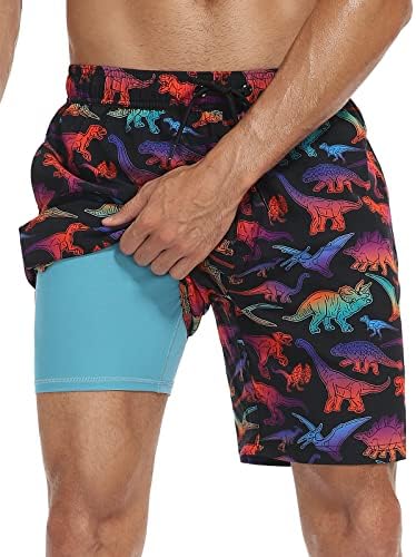unitop Men's Swim Trunks with Compression Liner Quick Dry Bathing Suit Summer Beach Shorts with Pockets