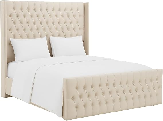 Atomic Sleep Luxury Chesterfield Wingback Bed Frame - Upholstered in Plush Velvet Fabric with Mattress/Gas Lift Option - UK Made (Cream Plush, Kingsize 5ft without mattress)