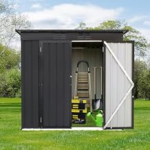 Shed with Windows,Metal Garden Tool Shed Upgraded Frame Structure Lockable Door Weather-Resistant Metal for Backyard Garden Patio Lawn Gray Outdoor Large Capacity Storage (Black, 6 FTx 4 FT)