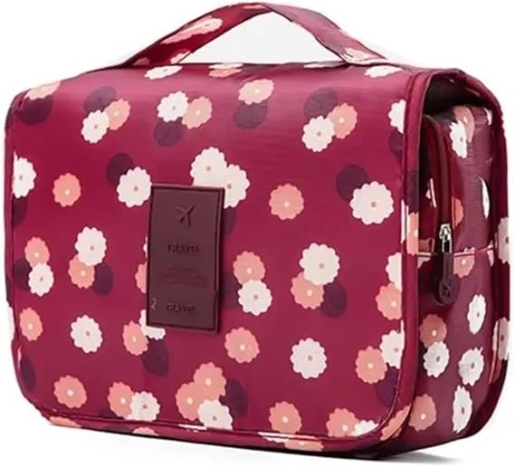 Ecoform Waterproof Organizer Strap Travel Cosmetic Makeup Bag Burgundy Floral