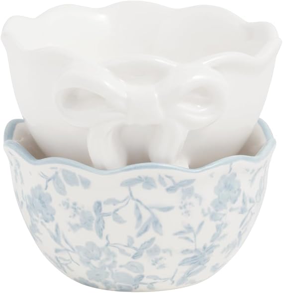 Mud Pie Ceramic Toile and White Bow Ramekins