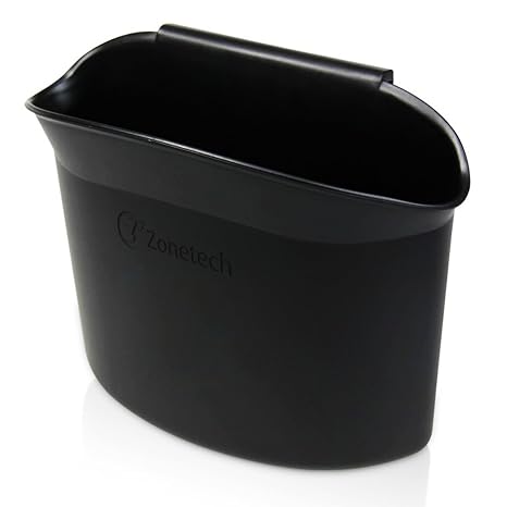 ZONETECH Portable Hanging Mini Car Garbage Can Classic Black Trash Container - Premium Quality Automotive Universal Compact Traveling Wastebasket for Vehicle,Office, Home (1-Pack)