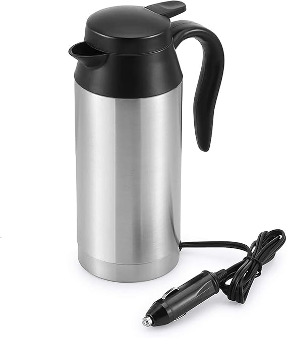 Sunsbell Portable Electric Car Kettle - 650ml Car Kettle Water Boiler 12V Car Heating Travel Cup Stainless Steel Car Heated Travel Mug Car Coffee Cup Warmer with DC 12V Charger for Car (Sliver)