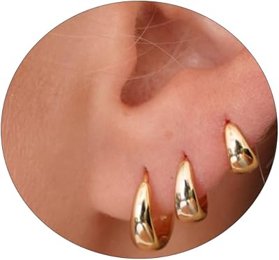 ASCOMY 3 Pairs Gold Hoop Earrings for Women Gold Earrings Set Twisted Huggie Hoops Earrings 14K GoldWhite Gold Plated Lightweight Hypoallergenic Chunky Open Hoop Earrings Set Jewelry Gifts for Women